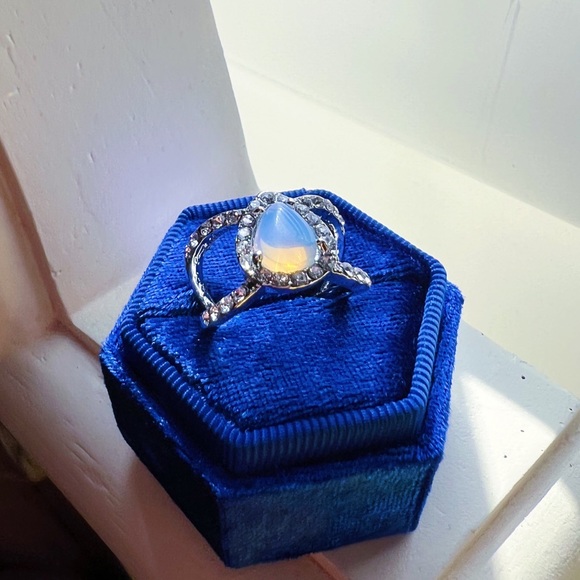 Opalite and CZ Silver Ring - Picture 1 of 3